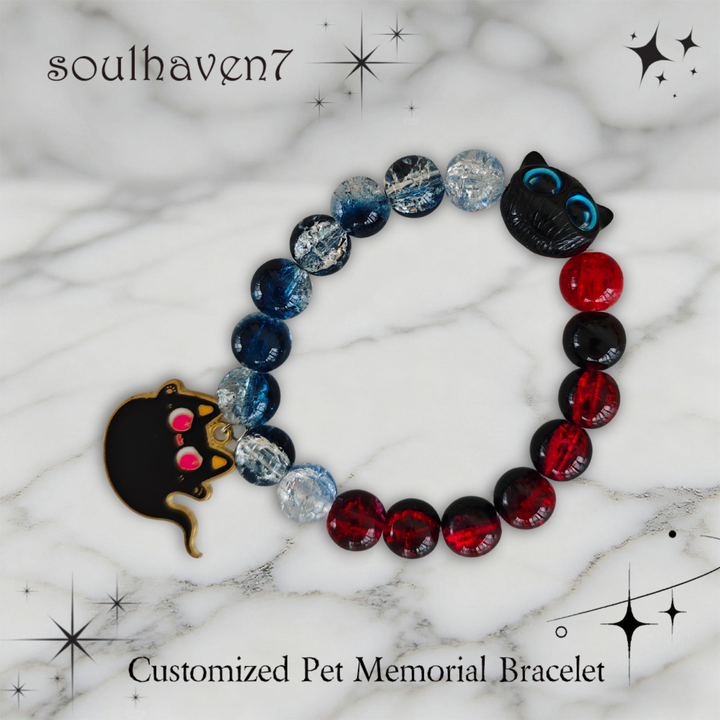 handmade halloween pet memorial bracelet with black cat charm