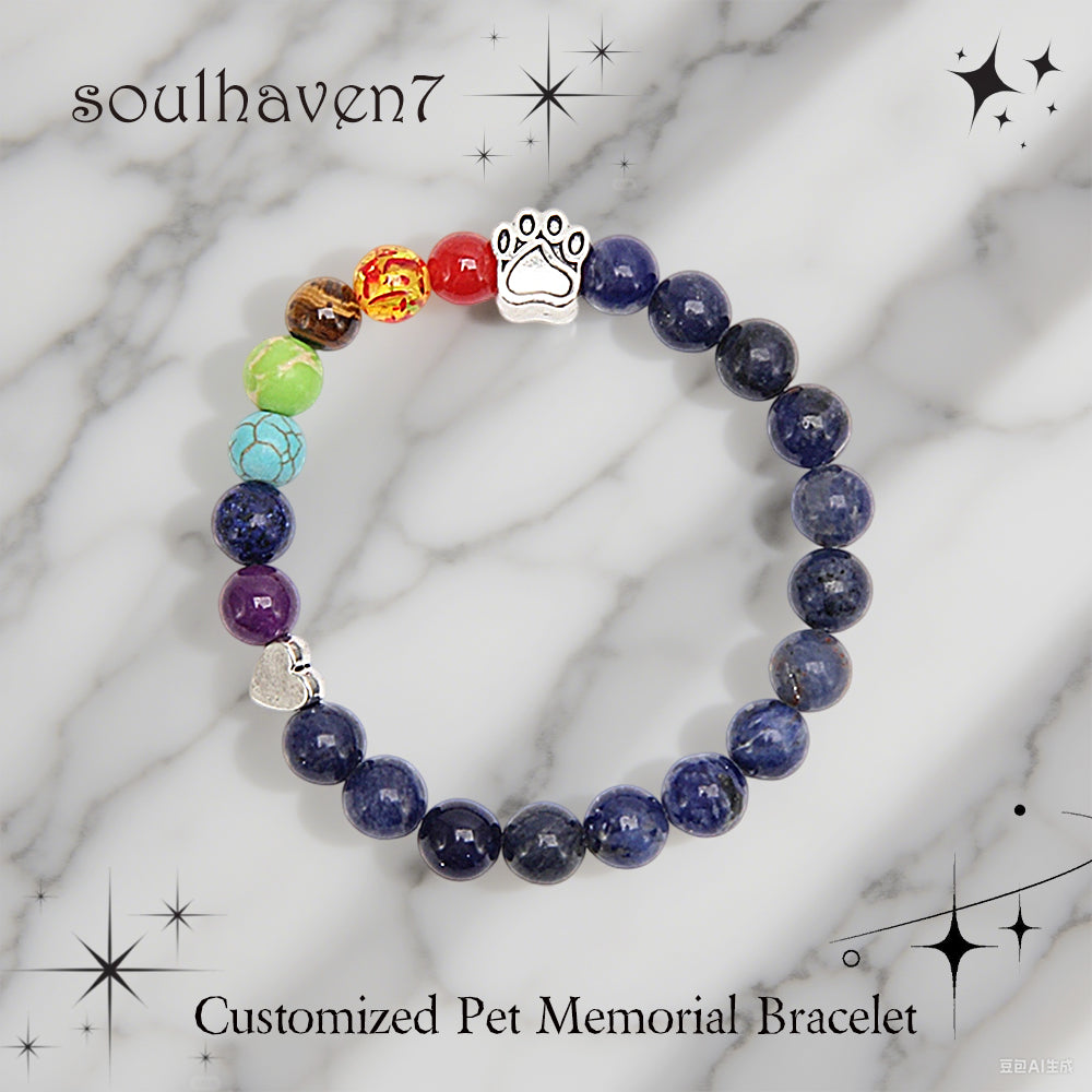 Natural Lava Bead Pet Memorial Bracelet — Rainbow Bridge Keepsake for Pet Loss Tribute