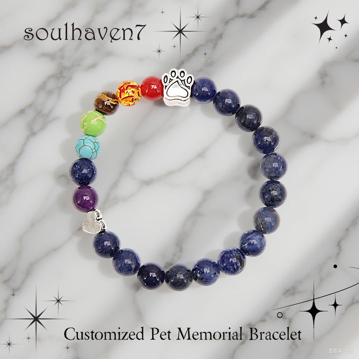 Natural Lava Bead Pet Memorial Bracelet — Rainbow Bridge Keepsake for Pet Loss Tribute