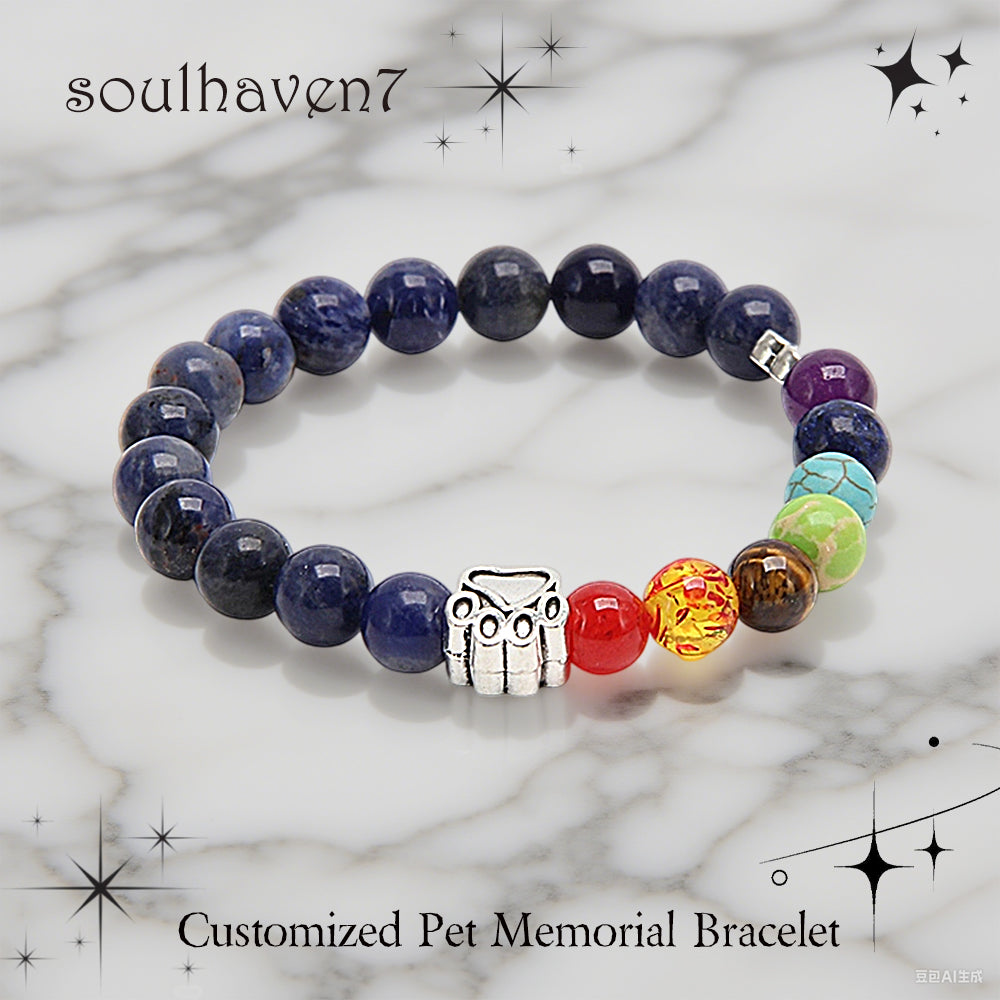 Natural Lava Bead Pet Memorial Bracelet — Rainbow Bridge Keepsake for Pet Loss Tribute