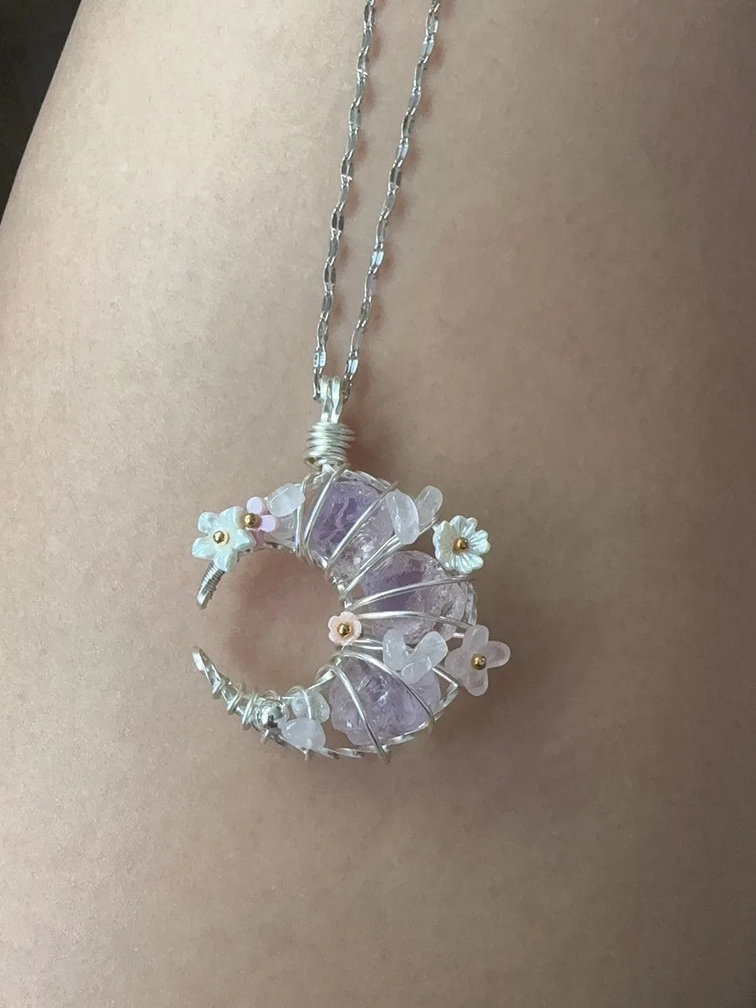 Original Moon Whisper Series Handmade Wire Wrapped Raw Crystal Pendant Titanium Steel Sweater Chain Cosmic Star Moon Cloud Universe Design Unisex Long Necklace