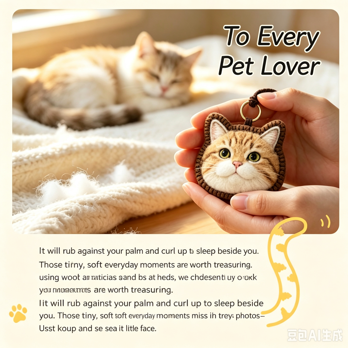 Hand‑Felt Custom Realistic Pet Portrait Keychain Personalized Cat & Dog Memorial Keepsake Handmade Wool Felt Pet Photo Customized Charm Hanging Pendant For Pet Loss Gift