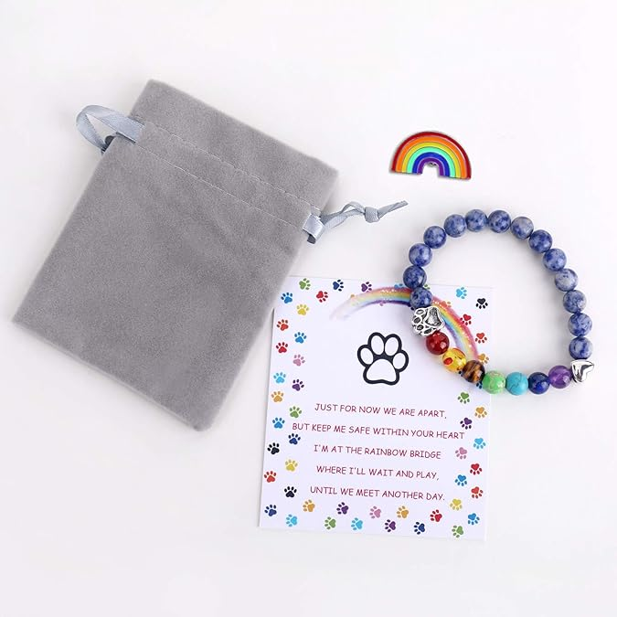 Natural Lava Bead Pet Memorial Bracelet — Rainbow Bridge Keepsake for Pet Loss Tribute