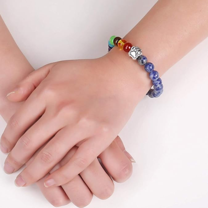 Natural Lava Bead Pet Memorial Bracelet — Rainbow Bridge Keepsake for Pet Loss Tribute