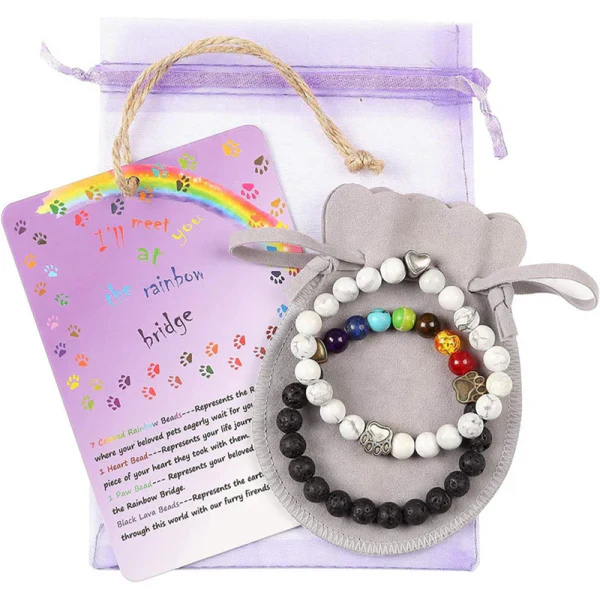 Natural Lava Bead Pet Memorial Bracelet — Rainbow Bridge Keepsake for Pet Loss Tribute