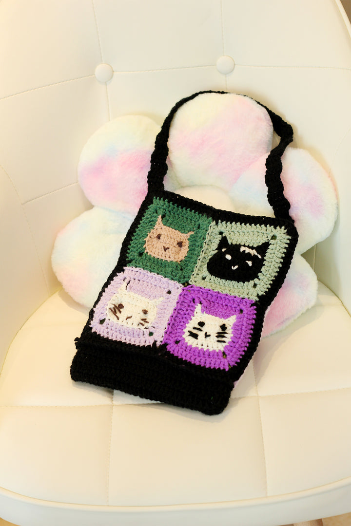 Handmade Crochet Cat Pattern Handbag Carry Your Pet's Expression as a Heartwarming Keepsake Unique Design Premium Cotton Handcrafted