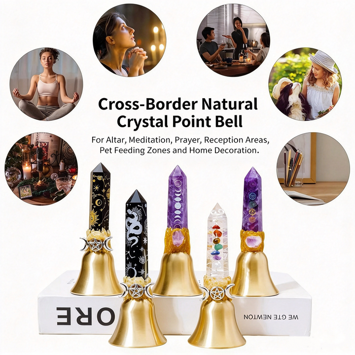 Halloween Natural Crystal Hexagonal Pointed Wand Witch Bell Ornament Handheld Magic Wand Decor For Altar Meditation Ritual Home Decoration
