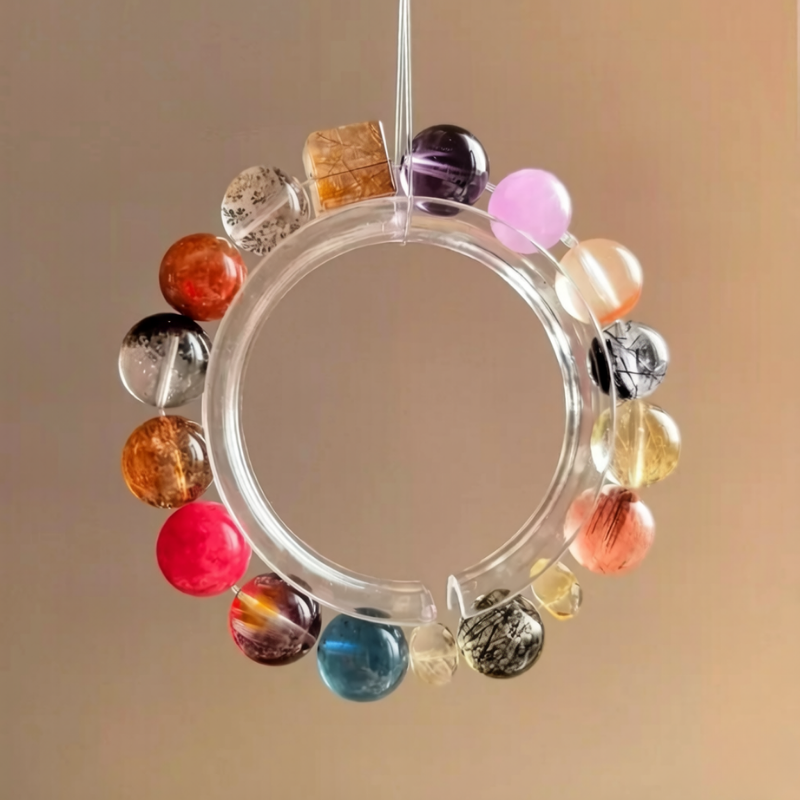 Multi-Gemstone Natural Chakra Healing Crystal Bracelet Handmade Mixed Rutilated Quartz Moss Agate Beaded Boho Jewelry Bracelet for Women Energy Balance Crystal Stone Bracelet