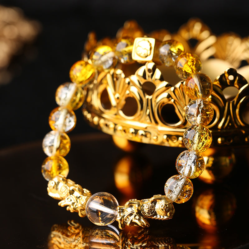 Lucky Wealth Pi Xiu Three In One Bracelet Unisex Copper Alloy Glass Bead Adjustable Wrist Jewelry