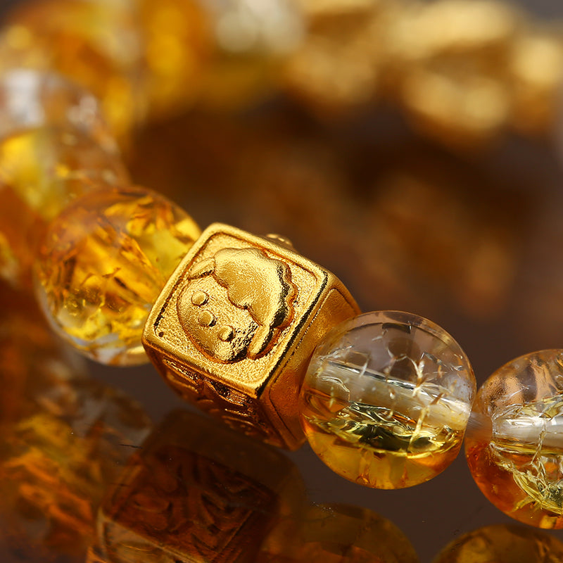 Lucky Wealth Pi Xiu Three In One Bracelet Unisex Copper Alloy Glass Bead Adjustable Wrist Jewelry