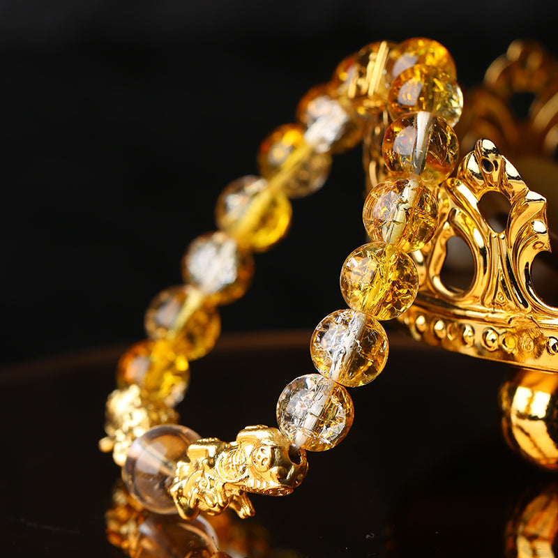 Lucky Wealth Pi Xiu Three In One Bracelet Unisex Copper Alloy Glass Bead Adjustable Wrist Jewelry