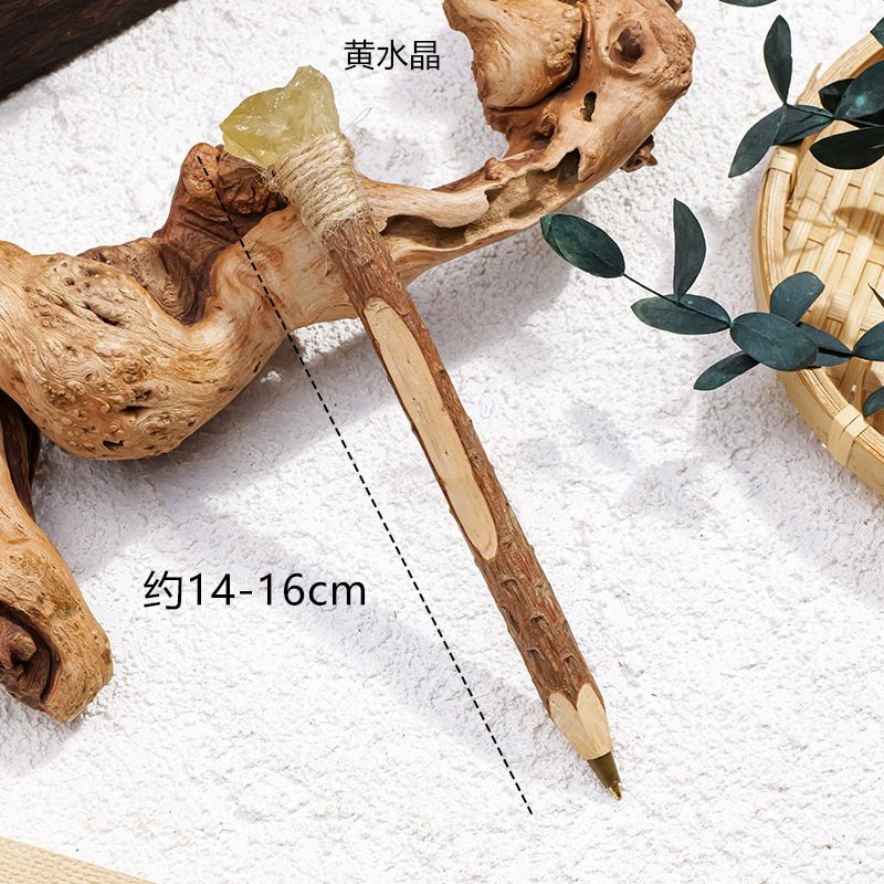 Natural Crystal Raw Stone Magic Pen Eco Friendly Wooden Ballpoint Pen Log Crystal Craft Scepter Signature Pen Niche Decor