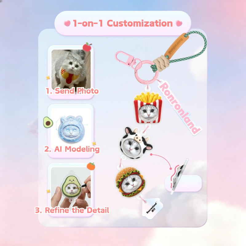 Personalized Pet Photo Custom Keychain | AI 1:1 Pet Recreation 3D Stack Relief Keyring, Unique Pet Loss Memorial Keepsake Gift for Pet Lovers