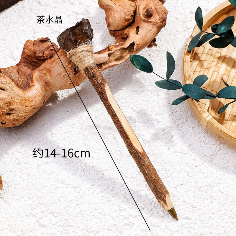 Natural Crystal Raw Stone Magic Pen Eco Friendly Wooden Ballpoint Pen Log Crystal Craft Scepter Signature Pen Niche Decor
