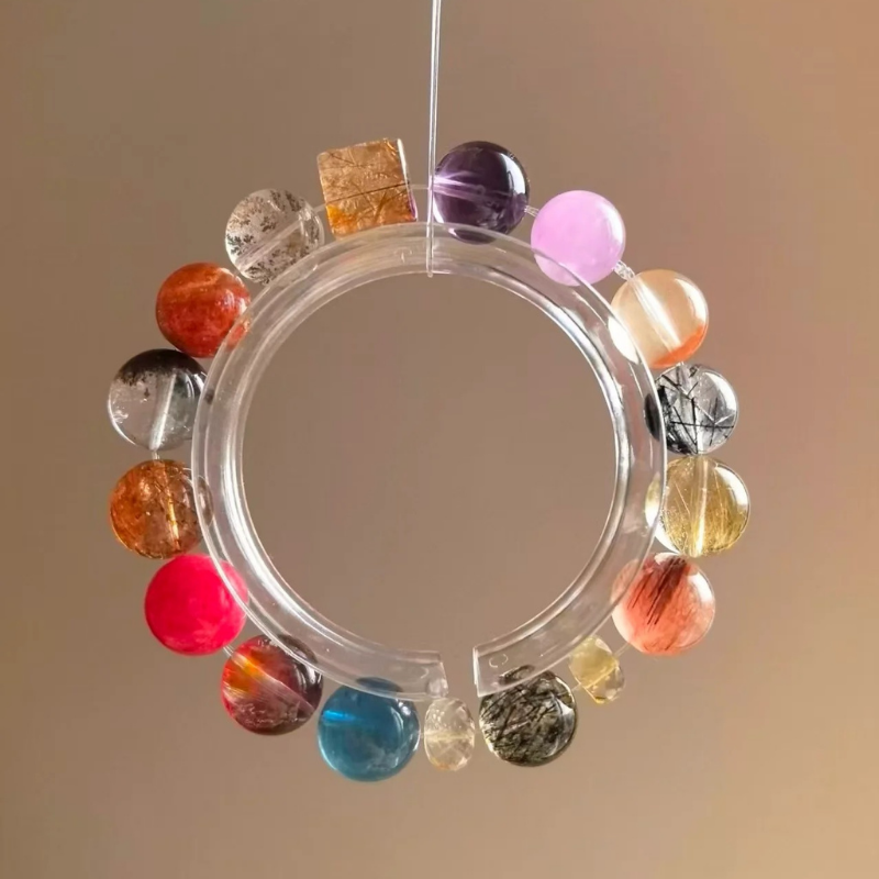 Multi-Gemstone Natural Chakra Healing Crystal Bracelet Handmade Mixed Rutilated Quartz Moss Agate Beaded Boho Jewelry Bracelet for Women Energy Balance Crystal Stone Bracelet