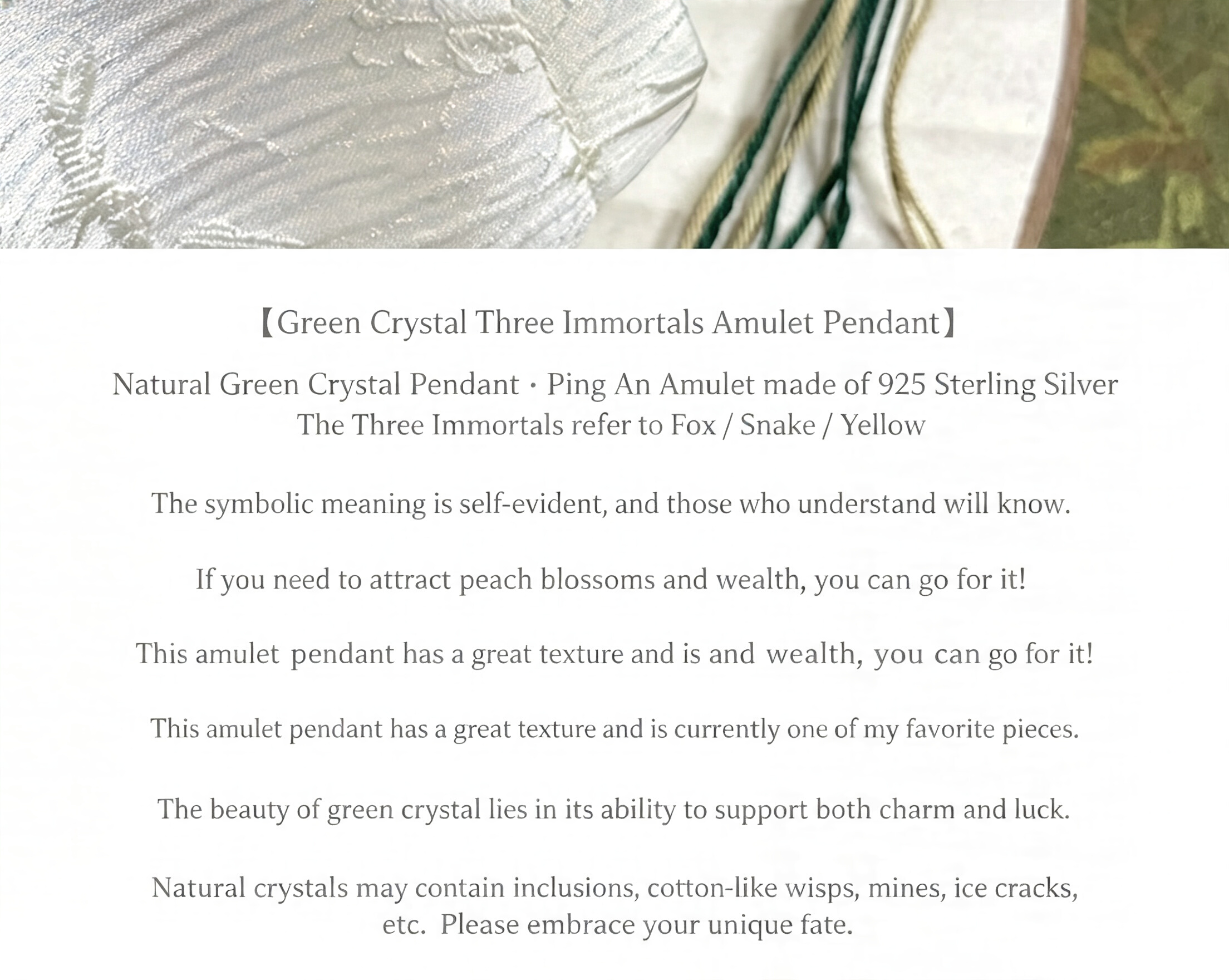 Natural Green Quartz Three Immortal Fox Amulet Pendant Necklace Tibetan Hand Braided Cord 30% Silver Peace Charm Attract Wealth Love Good Luck Spiritual Crystal Jewelry