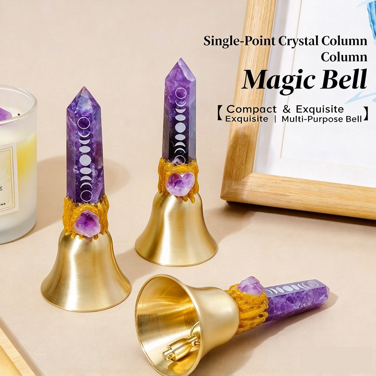 Halloween Natural Crystal Hexagonal Pointed Wand Witch Bell Ornament Handheld Magic Wand Decor For Altar Meditation Ritual Home Decoration