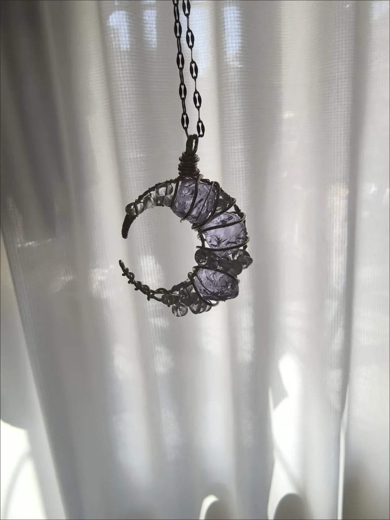 Original Moon Whisper Series Handmade Wire Wrapped Raw Crystal Pendant Titanium Steel Sweater Chain Cosmic Star Moon Cloud Universe Design Unisex Long Necklace