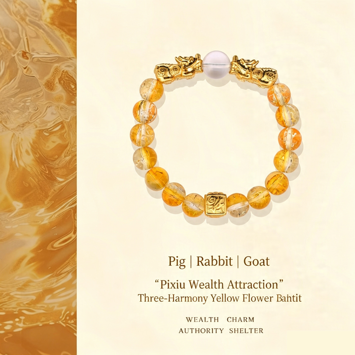 Lucky Wealth Pi Xiu Three In One Bracelet Unisex Copper Alloy Glass Bead Adjustable Wrist Jewelry