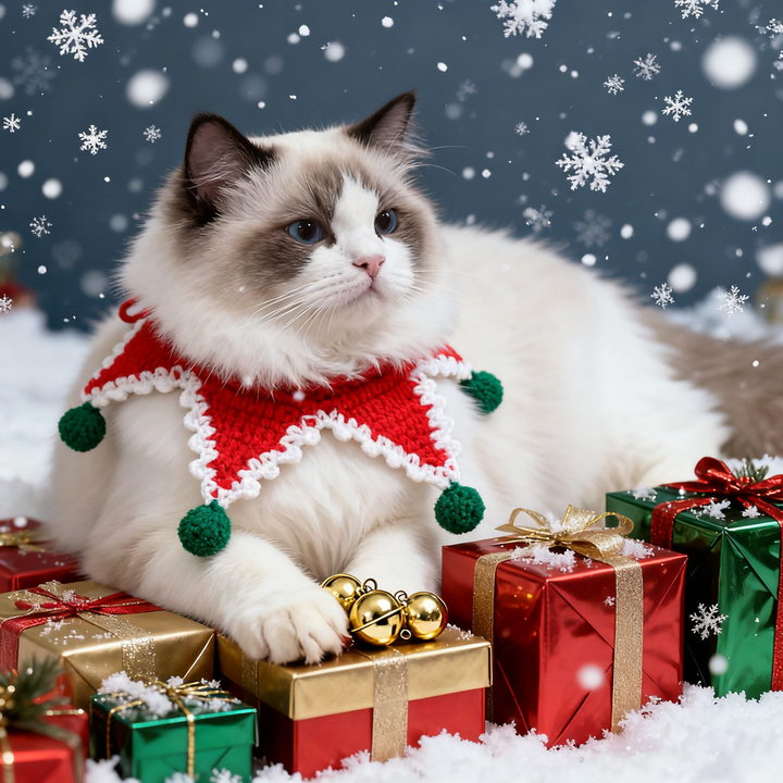 Hand-Knit Pet Neckwear for Cats & Dogs, Free Light-Up Bell Collar Included – Pet Photo Prop & Festive Accessory