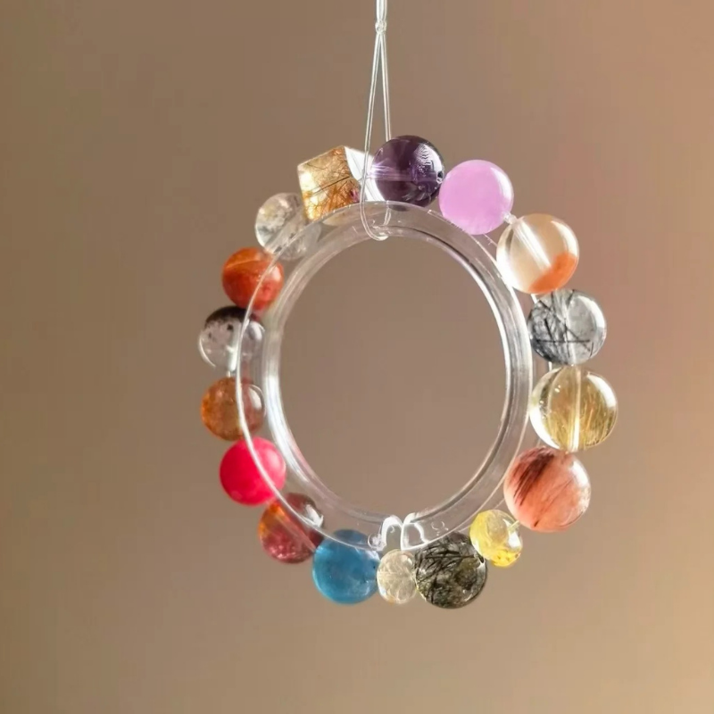 Multi-Gemstone Natural Chakra Healing Crystal Bracelet Handmade Mixed Rutilated Quartz Moss Agate Beaded Boho Jewelry Bracelet for Women Energy Balance Crystal Stone Bracelet