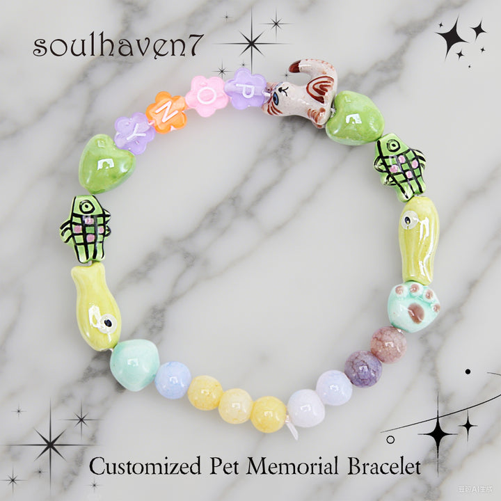 Pet Loss Remembrance Custom Pet Memorial Bracelets with Paw & Rainbow Bridge Themes & Colorful Beads