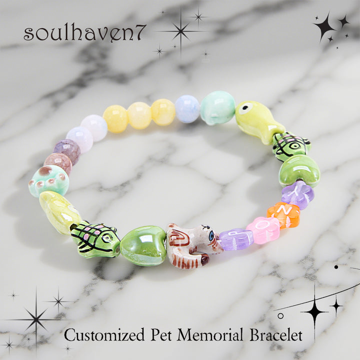 Pet Loss Remembrance Custom Pet Memorial Bracelets with Paw & Rainbow Bridge Themes & Colorful Beads