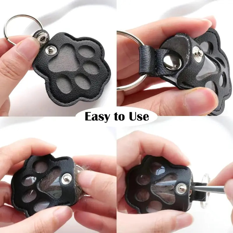 Leather Paw Keychain Pet Hair Collector - Handmade Memorial Storage Bag for Dogs & Cats