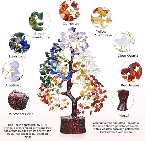 7 Chakra Tree of Life - Crystals and Healing Stones | Birthday Gifts | Crystal Tree for Positive Energy | Home & Office Decor | Gifts for Women