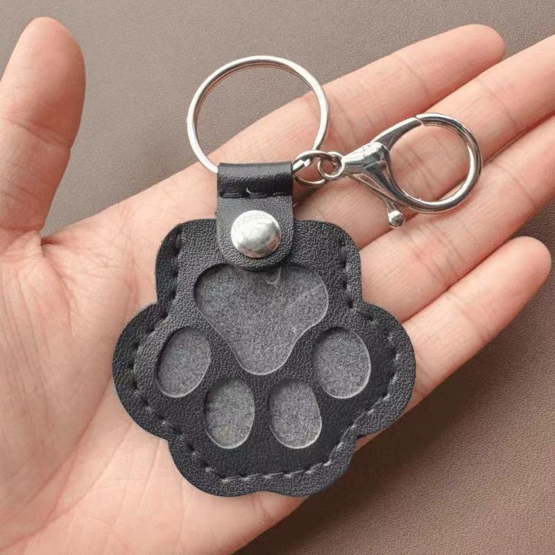 Leather Paw Keychain Pet Hair Collector - Handmade Memorial Storage Bag for Dogs & Cats
