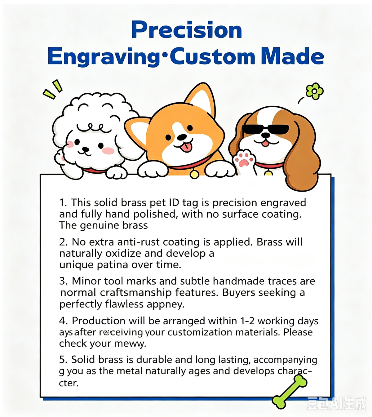 Custom Brass Relief Pet Tag Exquisite Engraved Name Plate Personalized Anti-Lost ID Pendant for Dogs and Cats