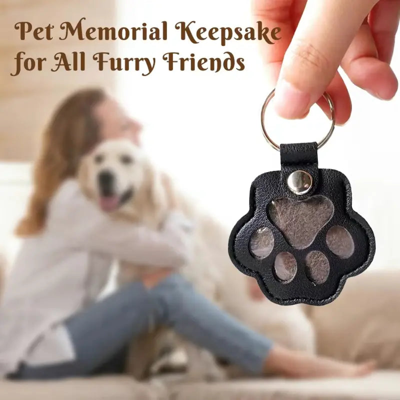 Leather Paw Keychain Pet Hair Collector - Handmade Memorial Storage Bag for Dogs & Cats