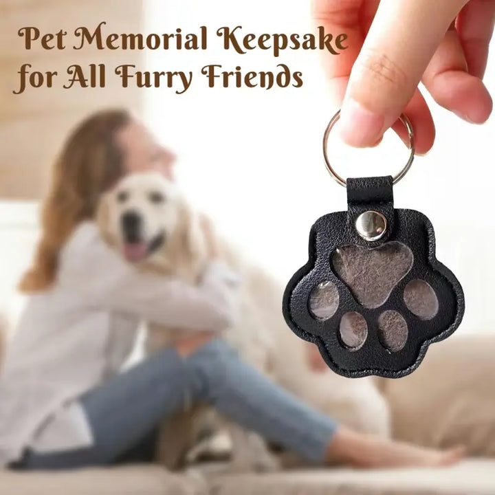 Leather Paw Keychain Pet Hair Collector - Handmade Memorial Storage Bag for Dogs & Cats