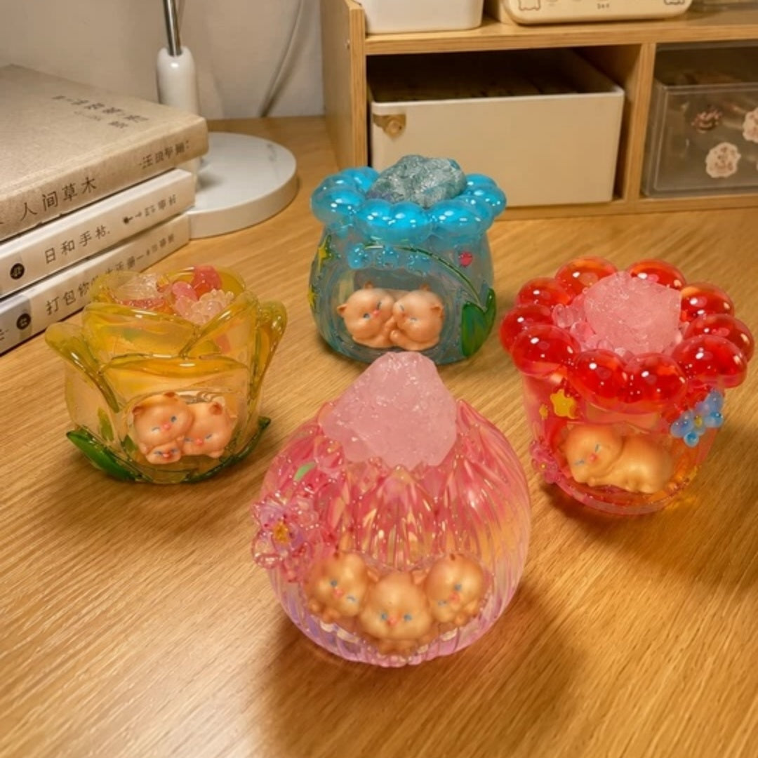 Cute Cartoon Crystal Kitten Blind Box Glowing Luminous Mini Cat Figurines Kawaii Healing Desktop Table Ornaments Lovely Surprise Mystery Box Decorative Gifts for Birthday Christmas Holiday Bedroom Office Home Decoration