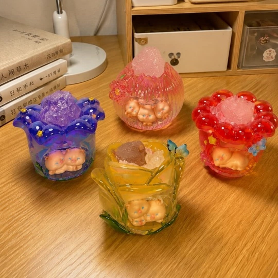 Cute Cartoon Crystal Kitten Blind Box Glowing Luminous Mini Cat Figurines Kawaii Healing Desktop Table Ornaments Lovely Surprise Mystery Box Decorative Gifts for Birthday Christmas Holiday Bedroom Office Home Decoration