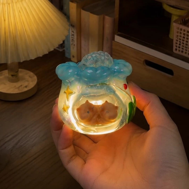 Cute Cartoon Crystal Kitten Blind Box Glowing Luminous Mini Cat Figurines Kawaii Healing Desktop Table Ornaments Lovely Surprise Mystery Box Decorative Gifts for Birthday Christmas Holiday Bedroom Office Home Decoration