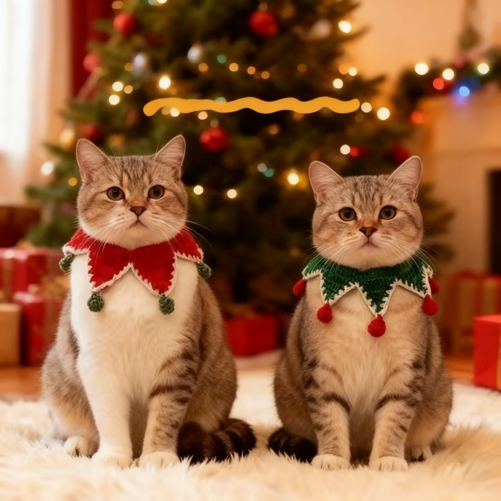 Hand-Knit Pet Neckwear for Cats & Dogs, Free Light-Up Bell Collar Included – Pet Photo Prop & Festive Accessory