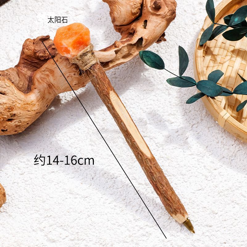 Natural Crystal Raw Stone Magic Pen Eco Friendly Wooden Ballpoint Pen Log Crystal Craft Scepter Signature Pen Niche Decor