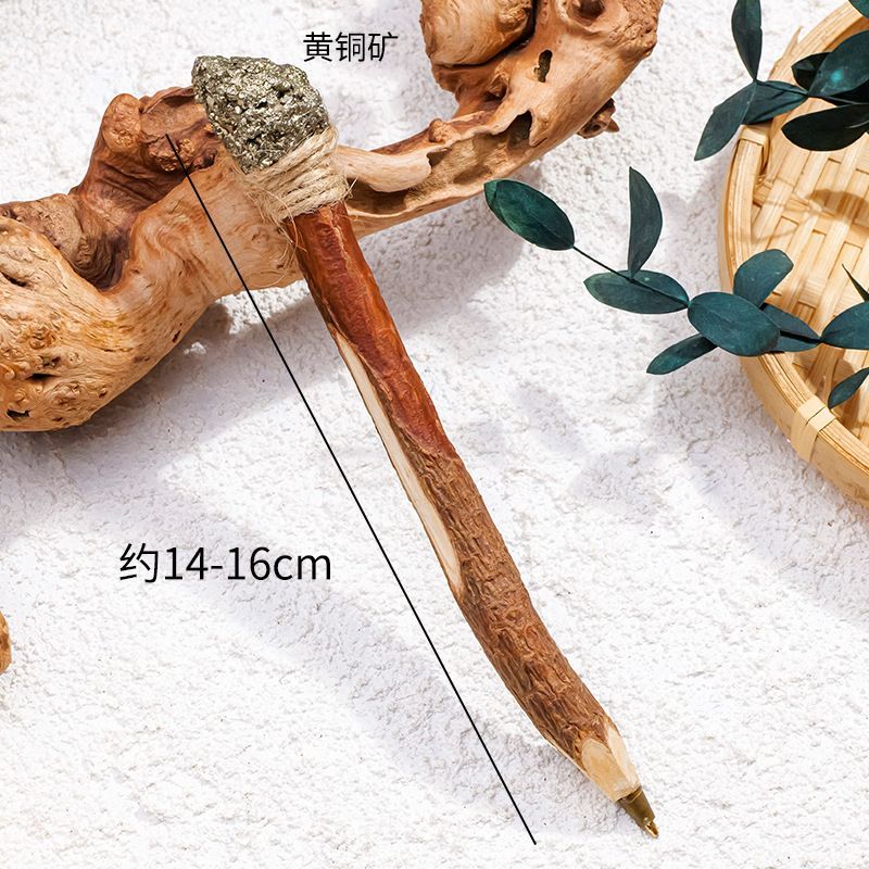 Natural Crystal Raw Stone Magic Pen Eco Friendly Wooden Ballpoint Pen Log Crystal Craft Scepter Signature Pen Niche Decor