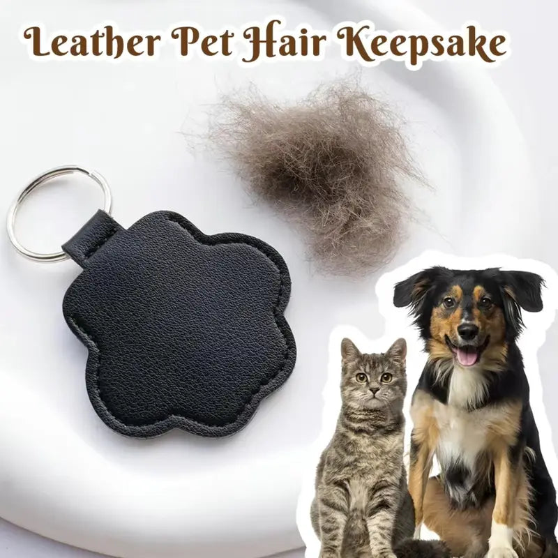Leather Paw Keychain Pet Hair Collector - Handmade Memorial Storage Bag for Dogs & Cats
