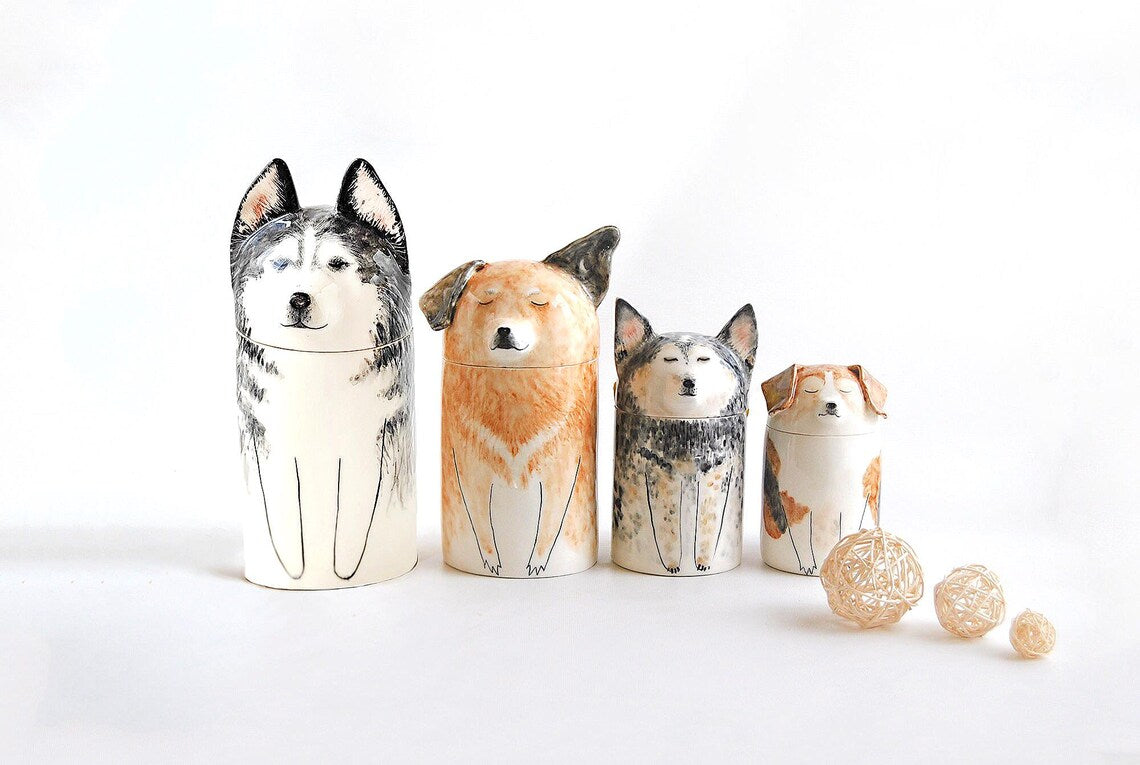 Made to Order: Custom Name + Animal Pattern Pet Urn (Semi-Spherical Cover) | Special Memory Multipurpose Memorial Box (Dog/Cat/Hamster & More)