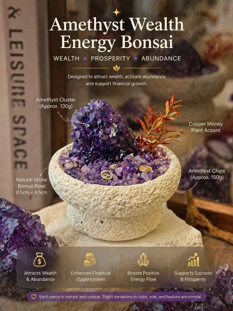 Amethyst Crystal Bonsai | Wealth Energy, Zen Garden Decor