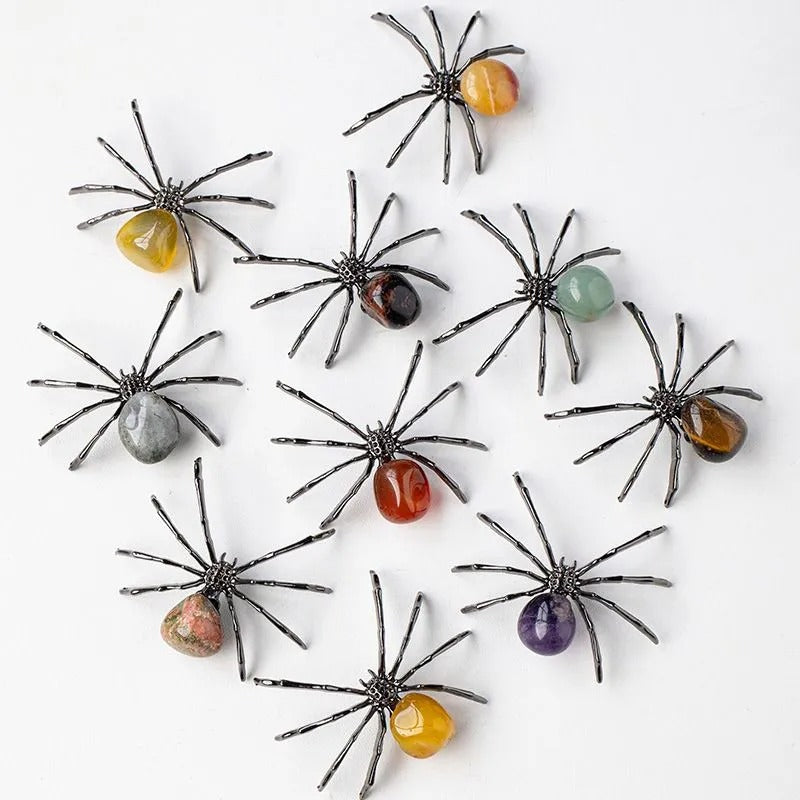 Natural Crystal Tumbled Stone Spider Ornament Amethyst Raw Stone Animal Mineral Specimen Halloween Unique Decor Figurine