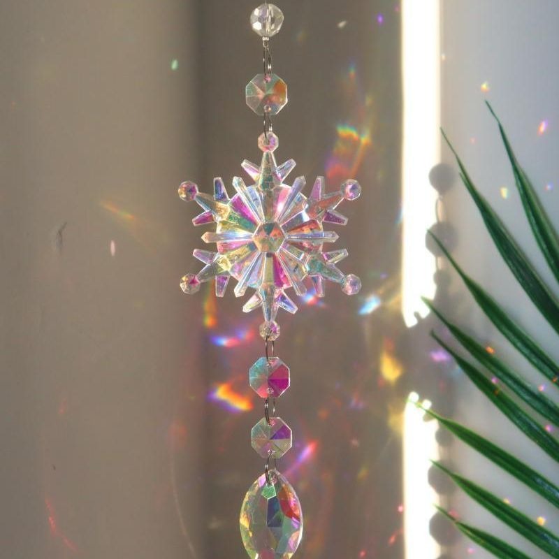 Sun Catcher Crystal Ornament Iridescent Snowflake Rainbow Light Window Christmas Tree Decor Dreamcatcher