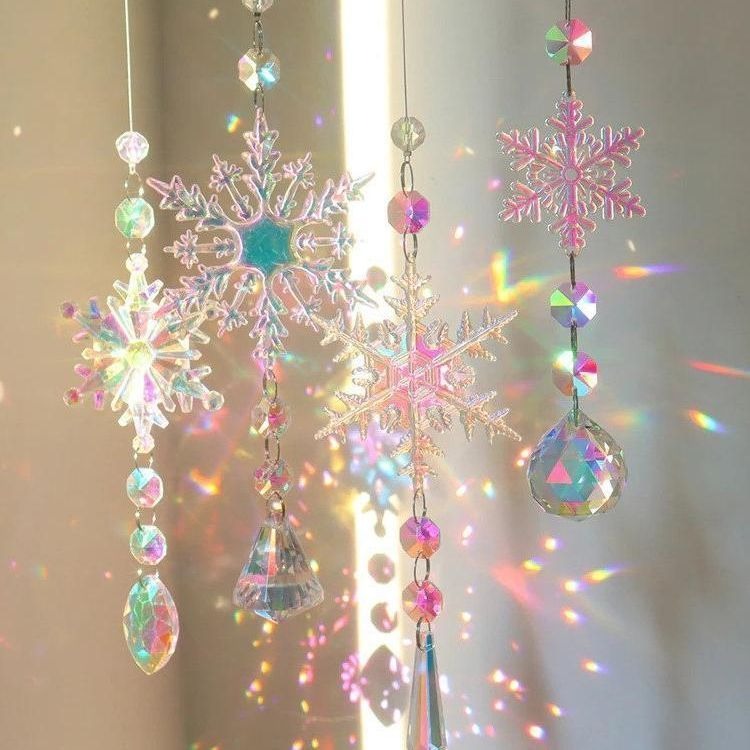 Sun Catcher Crystal Ornament Iridescent Snowflake Rainbow Light Window Christmas Tree Decor Dreamcatcher
