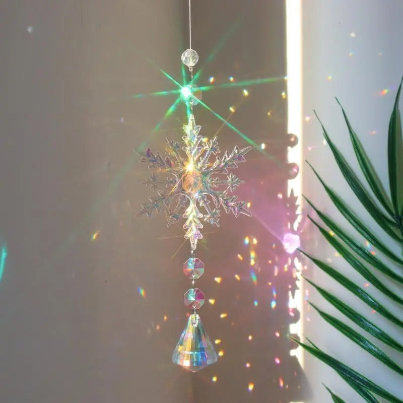 Sun Catcher Crystal Ornament Iridescent Snowflake Rainbow Light Window Christmas Tree Decor Dreamcatcher
