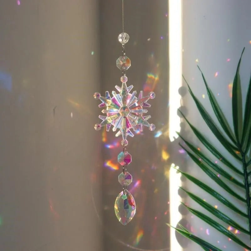 Sun Catcher Crystal Ornament Iridescent Snowflake Rainbow Light Window Christmas Tree Decor Dreamcatcher