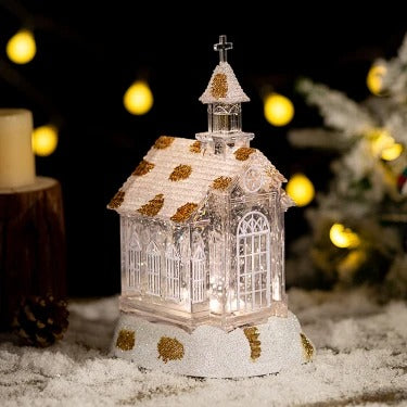 Crystal Church House Snow Globe Music Box With Falling Snow Christmas Decoration Gift Ornament