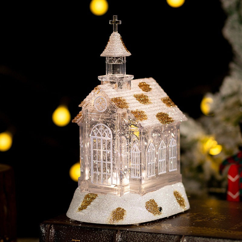 Crystal Church House Snow Globe Music Box With Falling Snow Christmas Decoration Gift Ornament