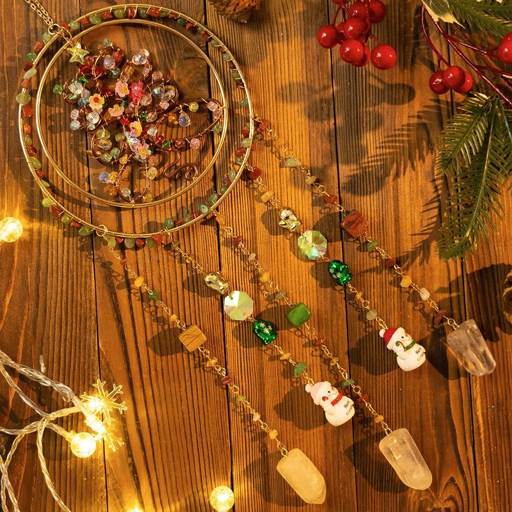 Christmas Tree Suncatcher Crystal Chips Rainbow Hanging Ornament Sunlight Catcher Wind Chime For Living Room Bedroom Home Decor